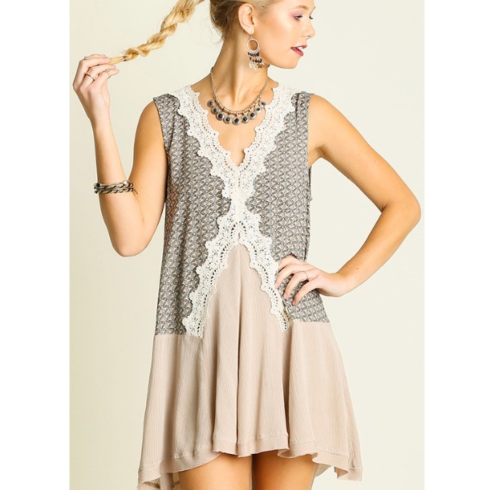Tan Lace Tank Swing Dress